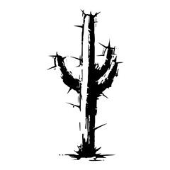 Saguaro cactus silhouette in black and white grunge ink style vector illustration © UrbanDruid