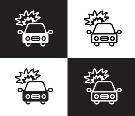 Obraz premium burning car icon. Outline and filled burning car icon from Insurance and Coverage collection. Thin line and Solid vectors isolated on black, white background. Editable burning car symbol
