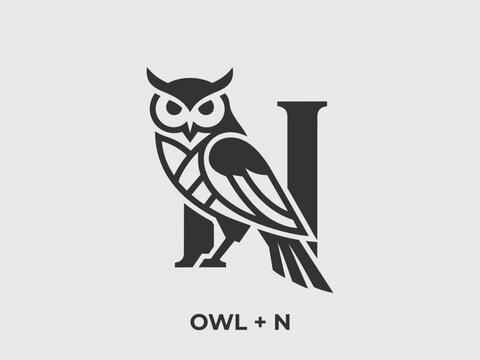 Simple Letter N Owl Logo, suitable for any business related to owl with N initial.