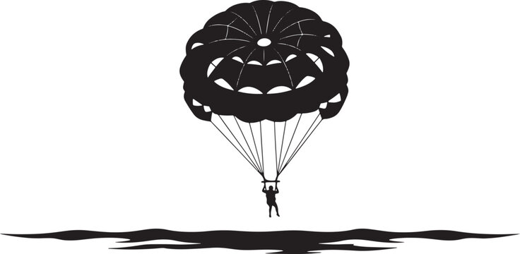 Parasailer suspended mid-air above calm water, enjoying a thrilling aerial adventure over the ocean during a sunny day.