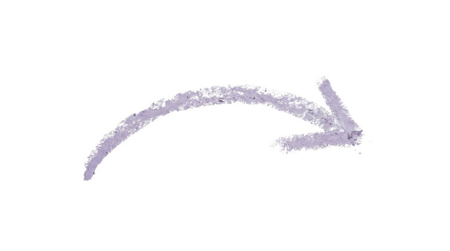 Purple chalk arrow pointing down right on white