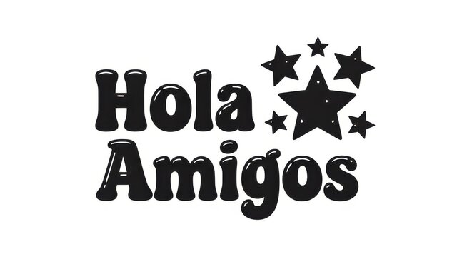 a black and white image with the words hola amigos and stars black text white background star design