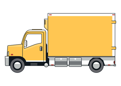 Medium truck in cartoon style. Side view. Vector.
