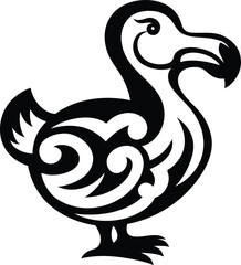 Fototapeta premium 1226 dodo bird plump body curved beak short wings line art vector illustration on transparent background