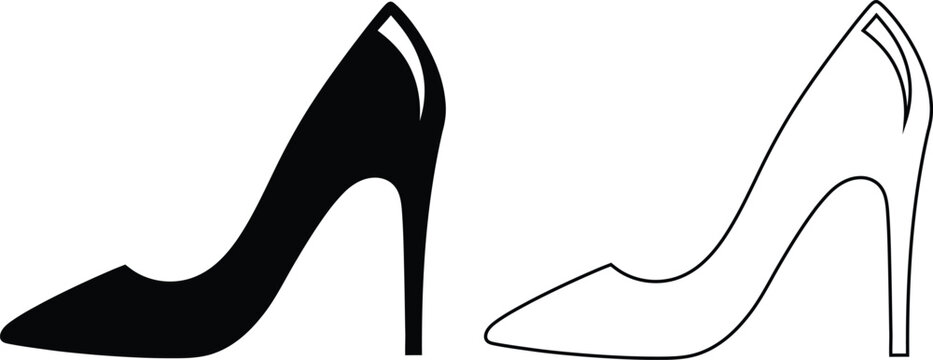 High-heeled shoes, women's fashion footwear, stiletto heels, vector icons