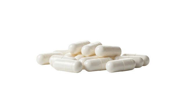 White Medical Capsules Pile Isolated On White Background