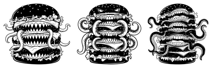 Scary monster burger with sharp teeth and tentacles © Wuszu