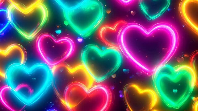 Colorful glowing heart shapes