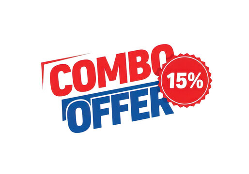 A bold graphic design featuring the text combo offer written in large capital letters with a bright red and deep blue color scheme and a prominent fifteen percent savings badge