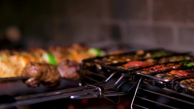 barbecue grilled meat and vegetables. Grill food cooking grilled vegetables on the grill