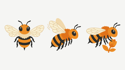 Obraz premium Bee illustration set with honeycomb flowers and flying insects