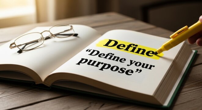 Open Book With 'Define Your Purpose' Highlighted