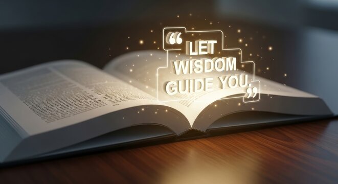 Open Book With Wisdom Glowing Words