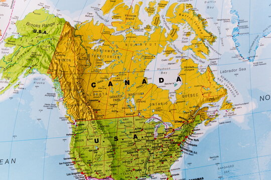 Colorful Detailed Political Map of Canada and North America Including USA and Alaska