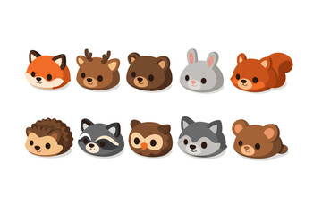 Obraz premium Collection of cute cartoon forest animal heads with simple flat design