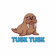 Cartoon walrus with sunglasses and tusks. © MuhArif