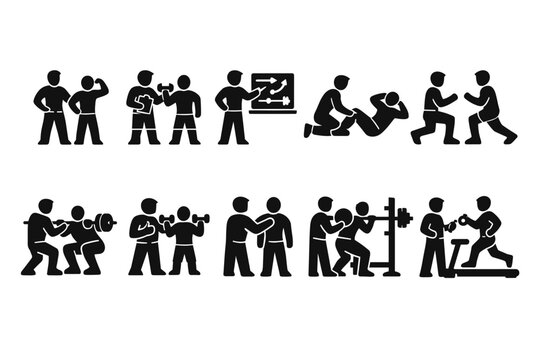 Diverse fitness icons illustrating personal training and gym activities