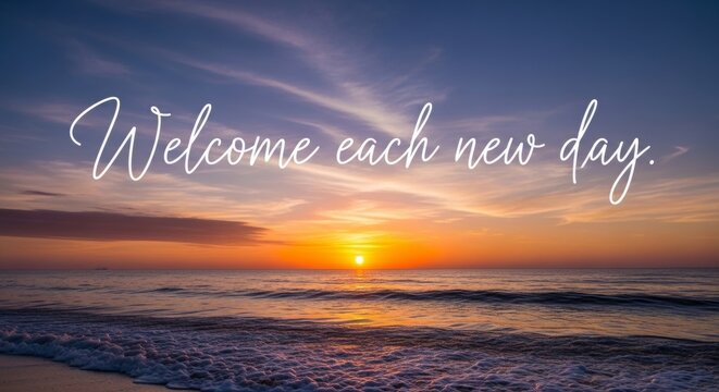 Sunrise over tranquil ocean welcomes new day