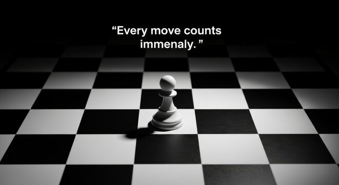 Single white pawn on a high contrast chessboard