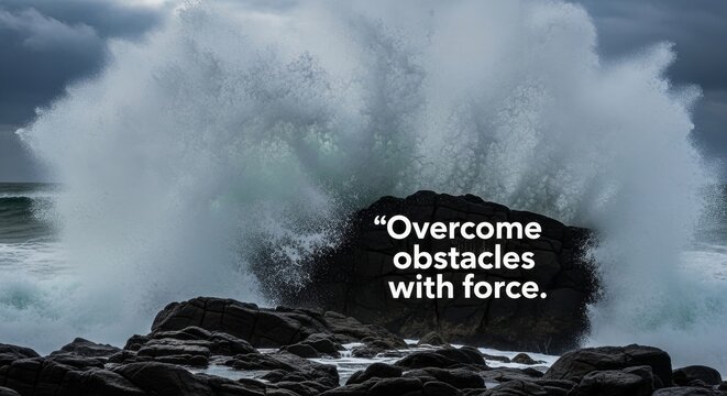 Powerful Wave Crashing on Rugged Rocks