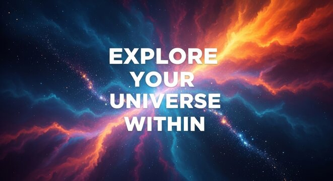 Vibrant Abstract Nebula with Text Explore Your Universe Within