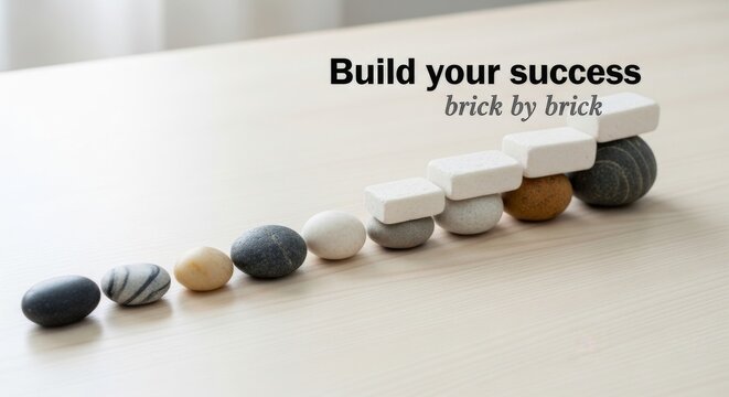 Pebbles and Bricks Form Ascending Steps