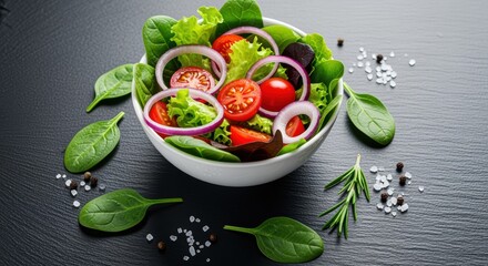 Fototapeta premium A vibrant and healthy salad in a bowl, showcasing fresh ingredients and appealing presentation
