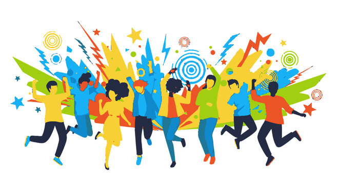 Vibrant illustration of people dancing together.