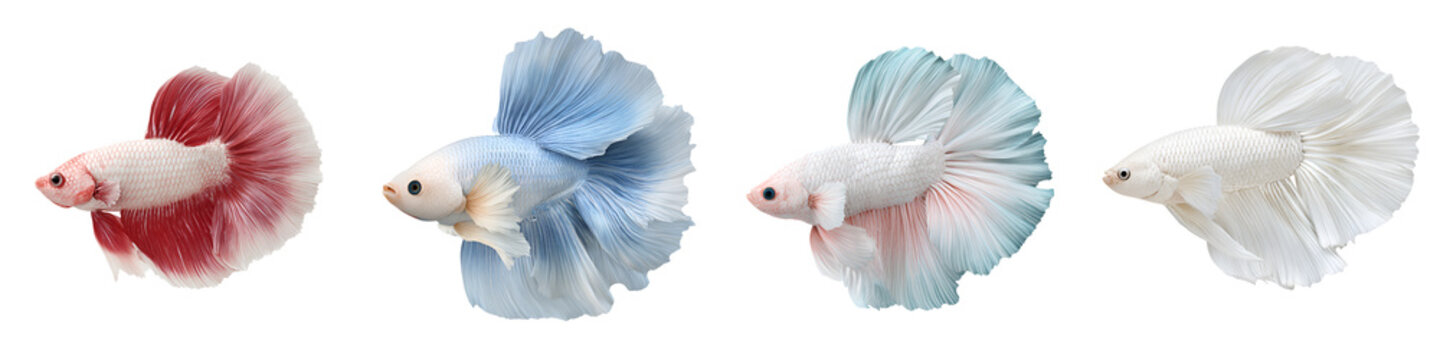 Colorful Betta Fish: Siamese Fighting Fish Collection on White Background