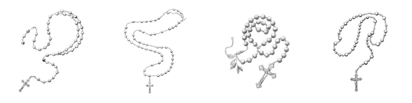 Rosary Beads: Catholic Prayer Beads Sketch Set Illustration