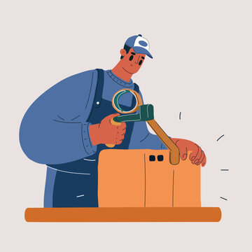 Cartoon vector illustration of packer sending a package on its journey