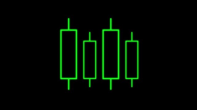 Data Visualization Icon. financial chart, featuring candlestick patterns and a line graph, set against a stark black backdrop, symbolizing market analysis.4k