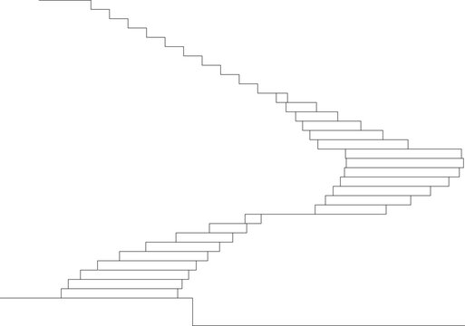 Technical architectural section drawing showing multi-flight staircase with intermediate landings displaying stepped configuration and vertical circulation.