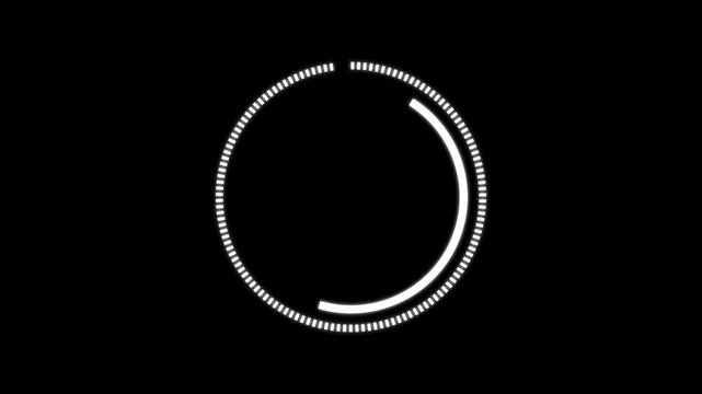 HUD element digital - pending loading screen - loop with loopable segments - circular white on black background.Video of the rotating loading circle. The loading symbol. Animation