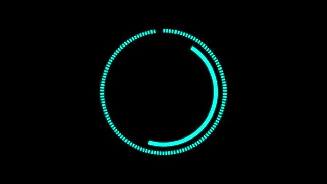 HUD element digital - pending loading screen - loop with loopable segments - circular white on black background.Video of the rotating loading circle. The loading symbol. Animation