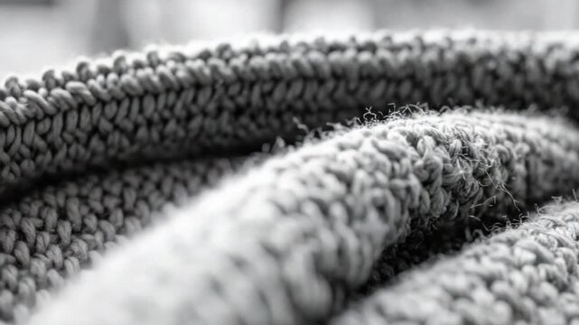 Close-up of soft grey knitted fabric texture with detailed threads