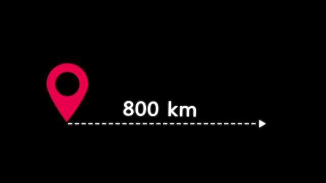 location icon on black background . 800 km distance icon. distance from one place to another is kilometer.