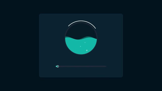 Modern digital interface with animated liquid loading progress indicator and minimalist volume control slider on a dark background