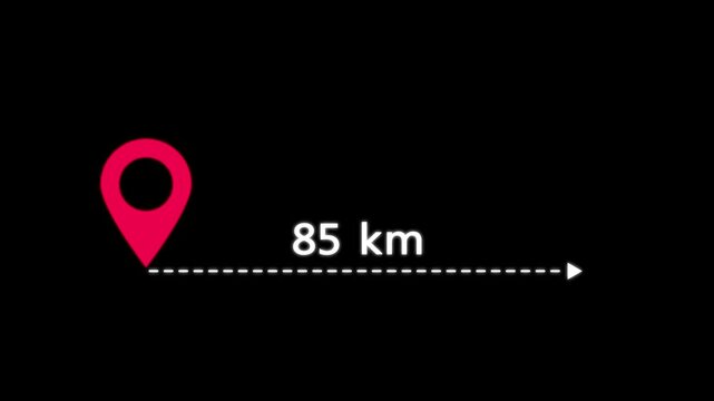 location icon on black background . 85 km distance icon. distance from one place to another is kilometer.