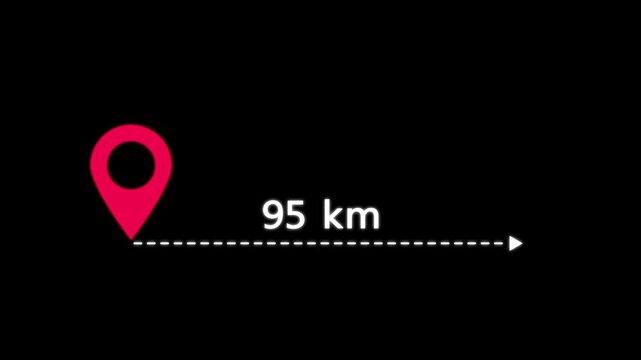 location icon on black background . 95 km distance icon. distance from one place to another is kilometer.