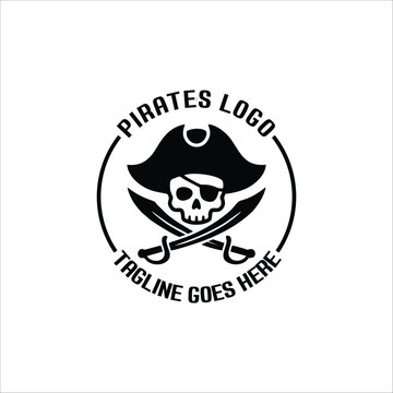 Skull pirates captain logo badge vector 