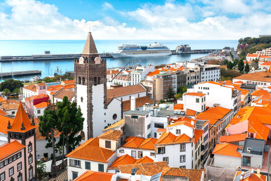 Panoramic view of the capital of Madeira island Funchal, Portugal 