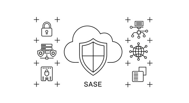 SASE security shield cloud icon symbol.