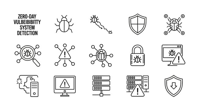 Zero Day Vulnerability System Detection Icons.