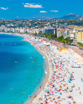 Promenade des Anglais in Nice, France. Nice is a popular Mediterranean tourist destination