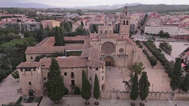 Aerial view of san cugat del valles monastery in barcelona