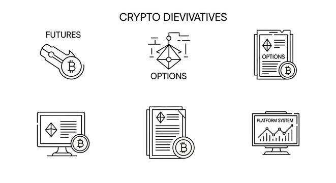 Crypto Derivatives Trading Financial Icons Set.