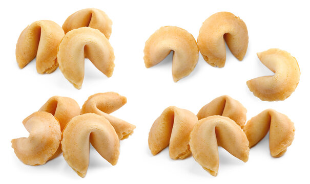 Fortune cookies with predictions isolated on white, set