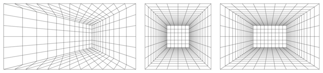 Lab blueprint grid in arcade y2k bg. Ai game ground for 3d infographic line. Industry gray maths floor, rectangle tile effect. Simple perspective, square techno synthwave vortex white isometric box