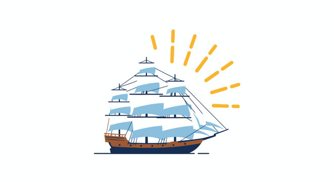 Brown Sailing Ship with Sails.